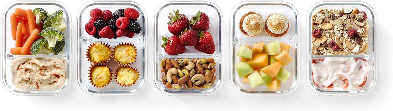 10-Pc Bento Box Set, Divided Glass Food Storage Containers with Latching Lids K261