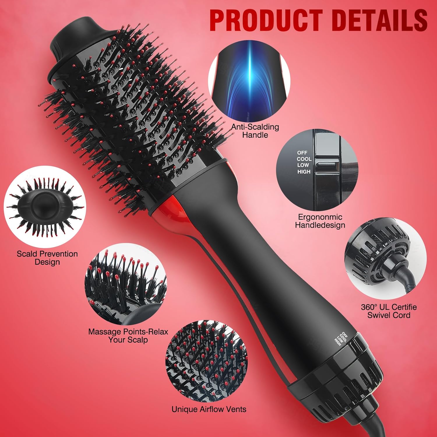 Hot Air Brush Dryer 4 in 1 Styling Tool with Ceramic Oval Barrel J83948