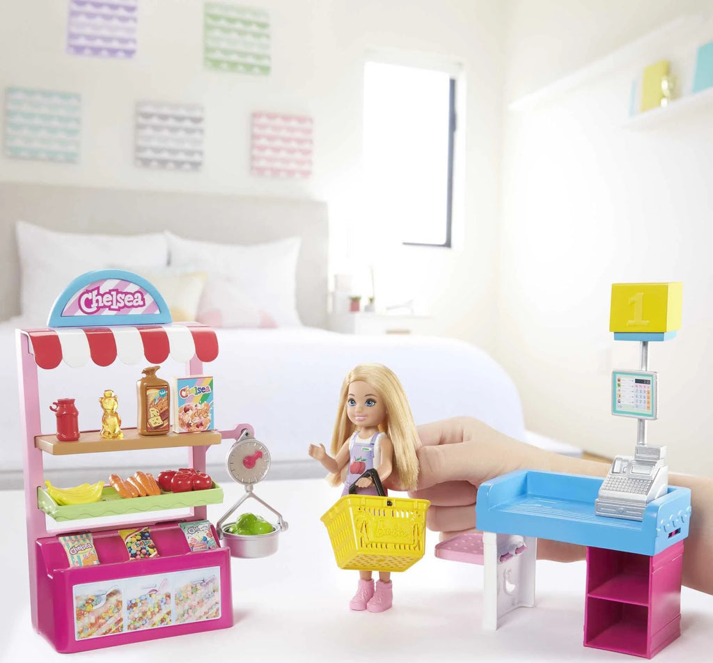 Chelsea Snack Stand Playset with Blonde Doll & 15 Grocery Accessories V727