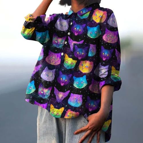 Women's Casual Button Down Oversized Blouse Long Sleeve with Pocket Z550730