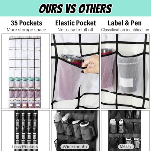 Over the Door Water Bottle Organizer with Elastic Strap Mesh Bag D721421