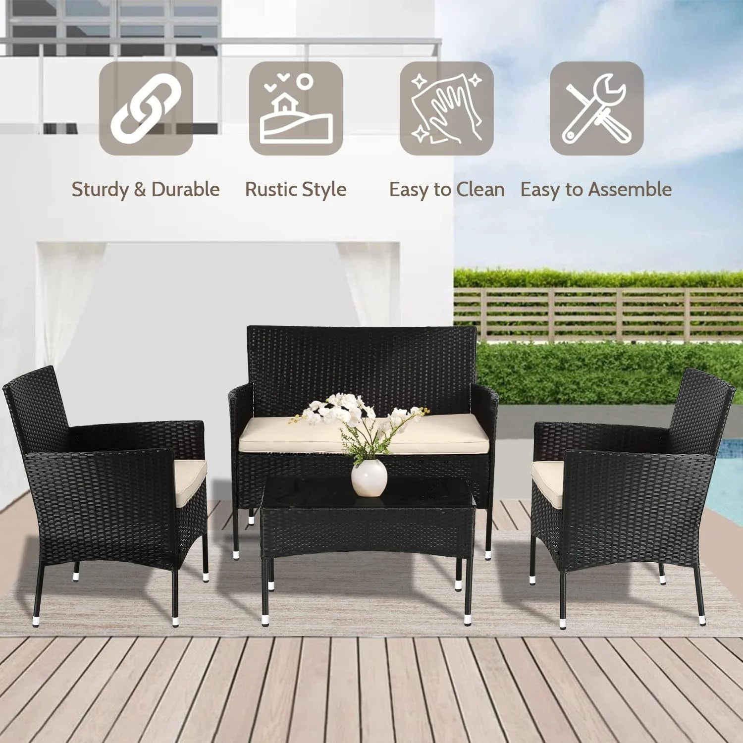 Outdoor Rattan Patio Furniture Set 4 Pieces W212