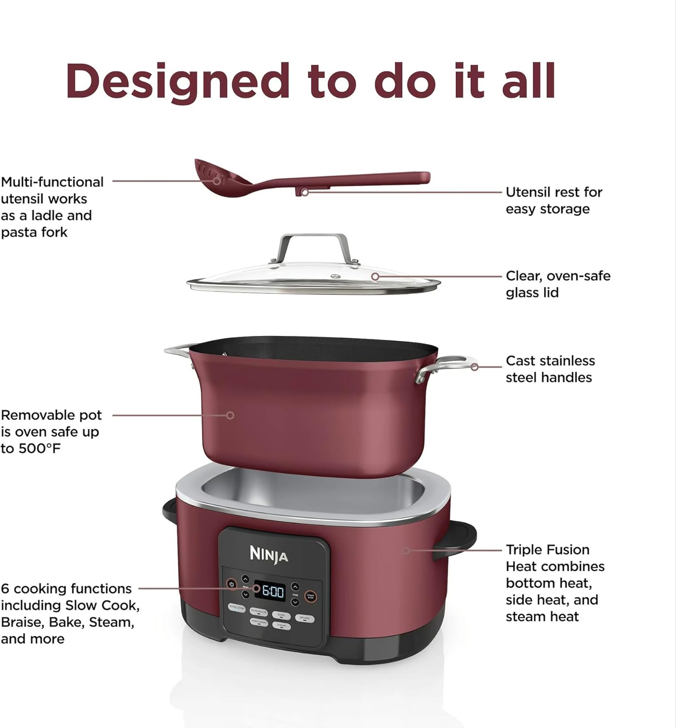 8.5qt Multi-Cooker, Cherry Red C9702