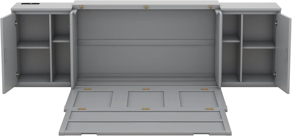 Queen Size Murphy Bed with Shelves, Cabinets and USB Ports S875414
