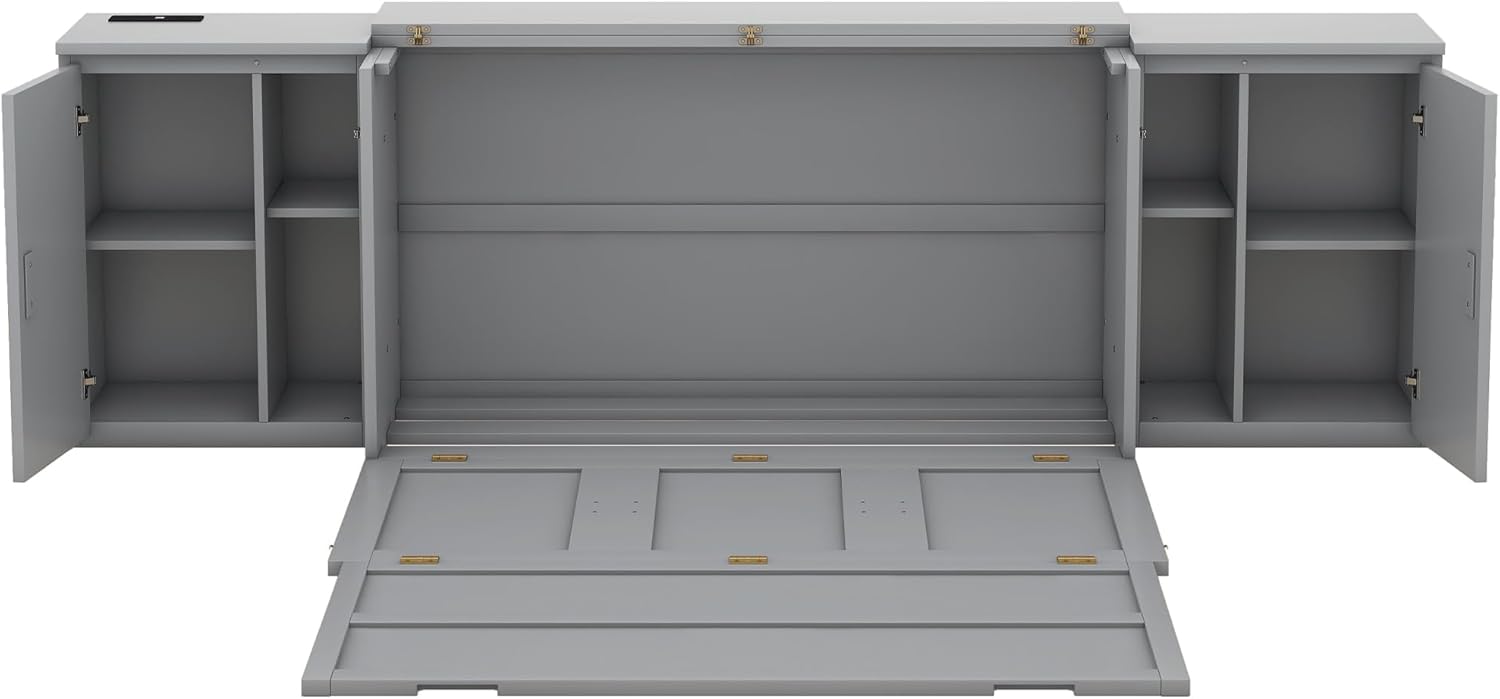 Queen Size Murphy Bed with Shelves, Cabinets and USB Ports S875414