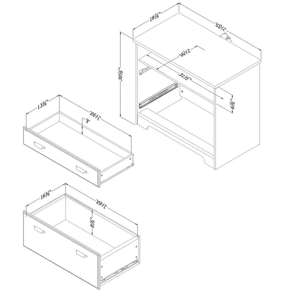 Desk with Hutch and 2-Drawer File Cabinet Set in Gray Maple U9583