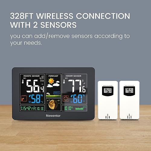 Wireless Indoor Outdoor Weather Station with 2 Remote Sensors, 7.5" Color Display, Atomic Clock, Black Z53659