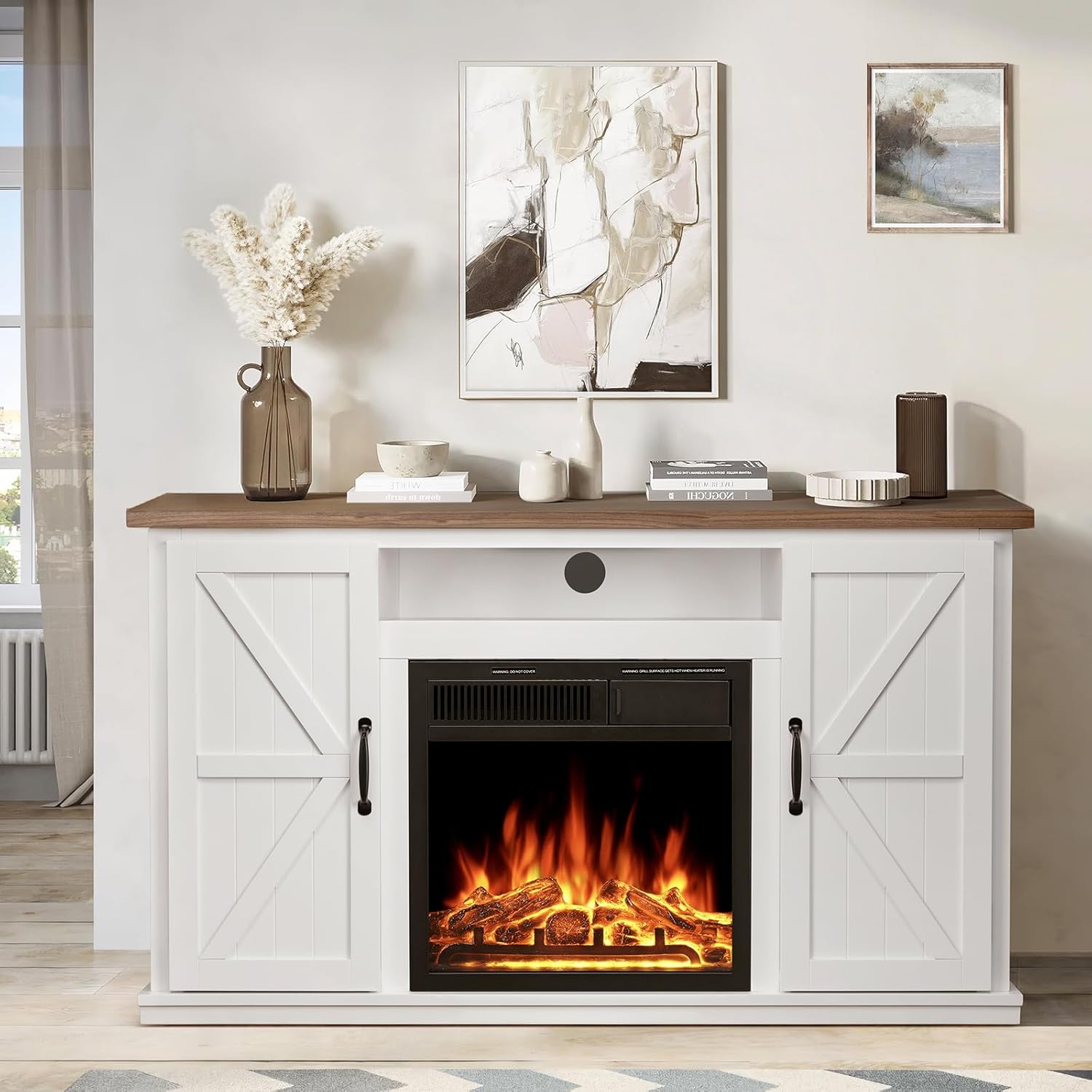 47" Fireplace Mantel Wood Surround TV Stand Freestanding Corner Heater with Adjustable LED Flame F6061