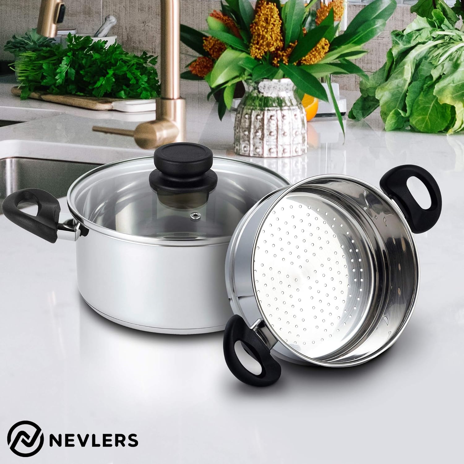 Stainless Steel 3 Quart Steamer Pot with 2 Quart Insert and Vented Lid Z712773