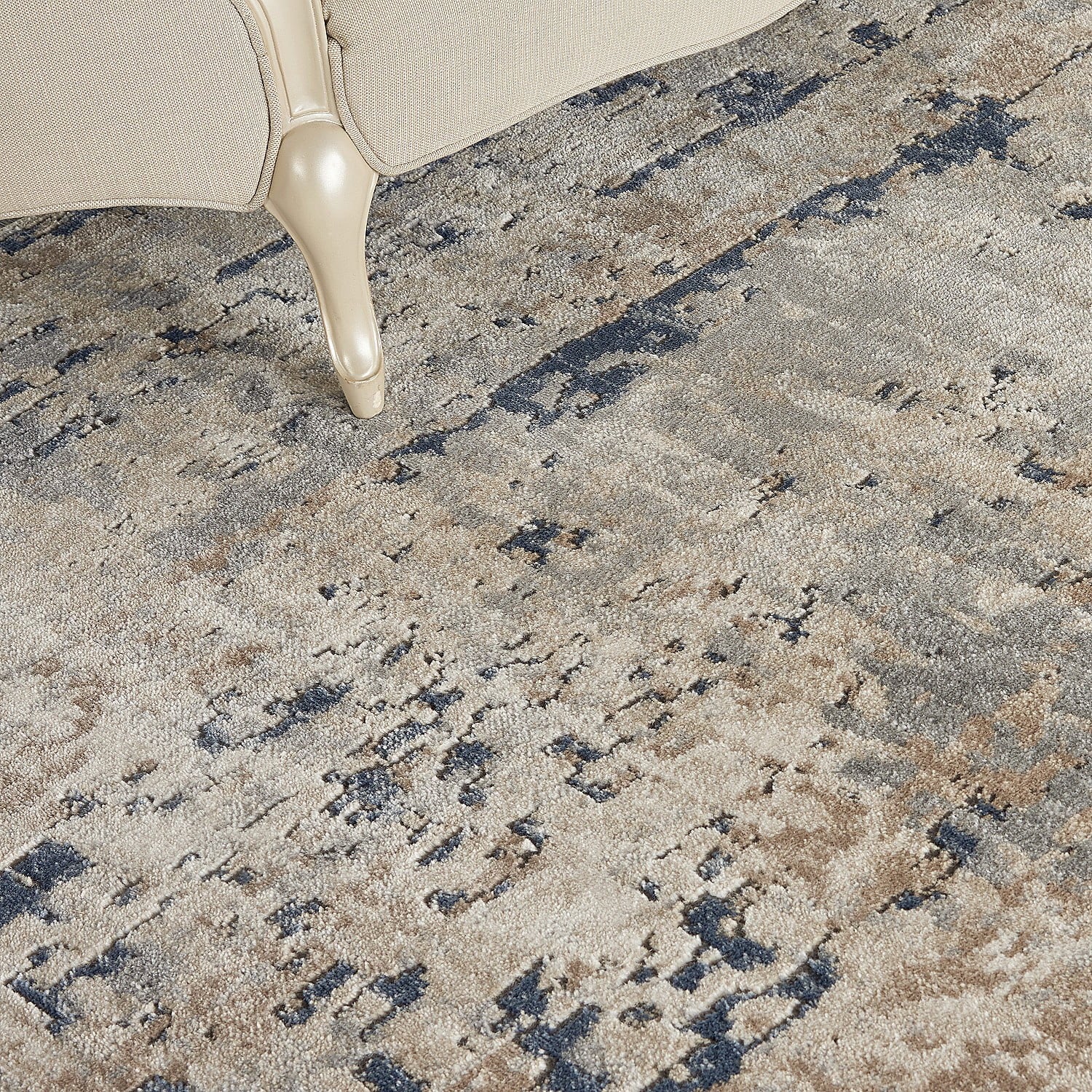Abstract Distressed Beige/Grey Area Rug 10' x 14' O5213
