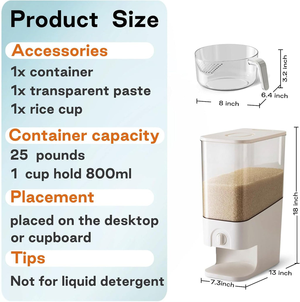 Rice Dispenser 10L Grain Storage Container with Measuring Cup X2157