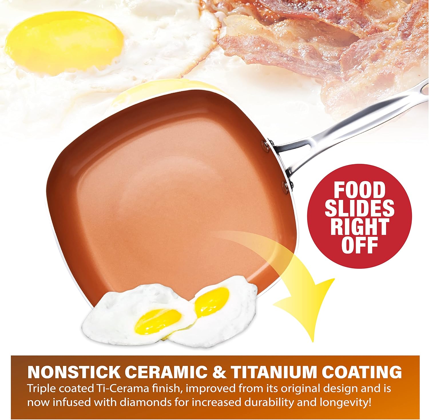 Non Stick Frying Pan, 11" Square Ceramic, Induction Safe Z19065