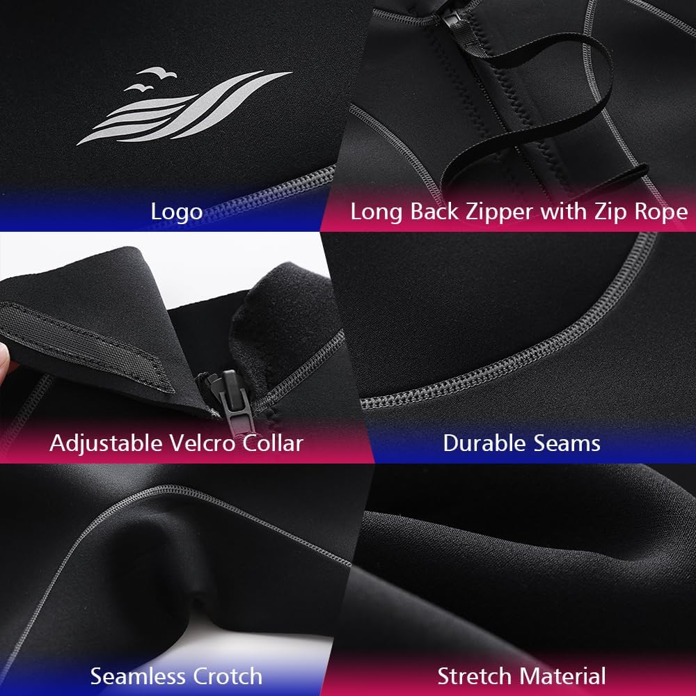 3mm Shorty Full Wetsuit for Men - Neoprene Dive Skin Front Back Zip A162180