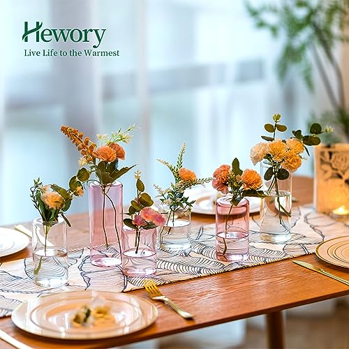 Small Glass Bud Vases for Centerpieces, 12pcs Pink Blown Single Flower Vases, Modern Mini Cylinder Vase Set L676965