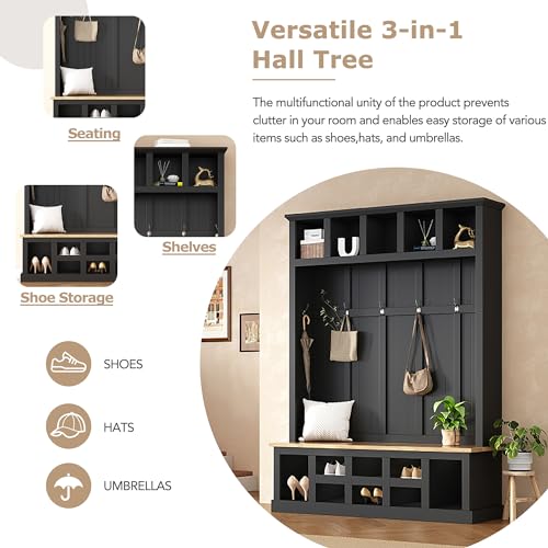 Hall Tree with Coat Rack, Cushion and Shoe Storage Bench P7623