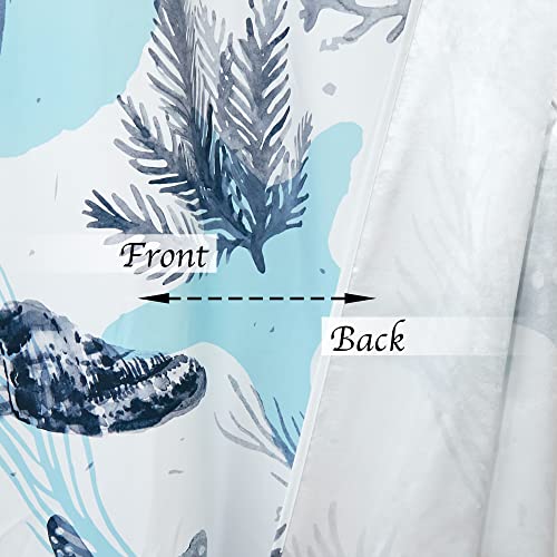 Coastal Nautical Curtains Blue White Beach Sea Starfish Seashell Light Blocking Window Drapes 2 Panels 52x96 P8665