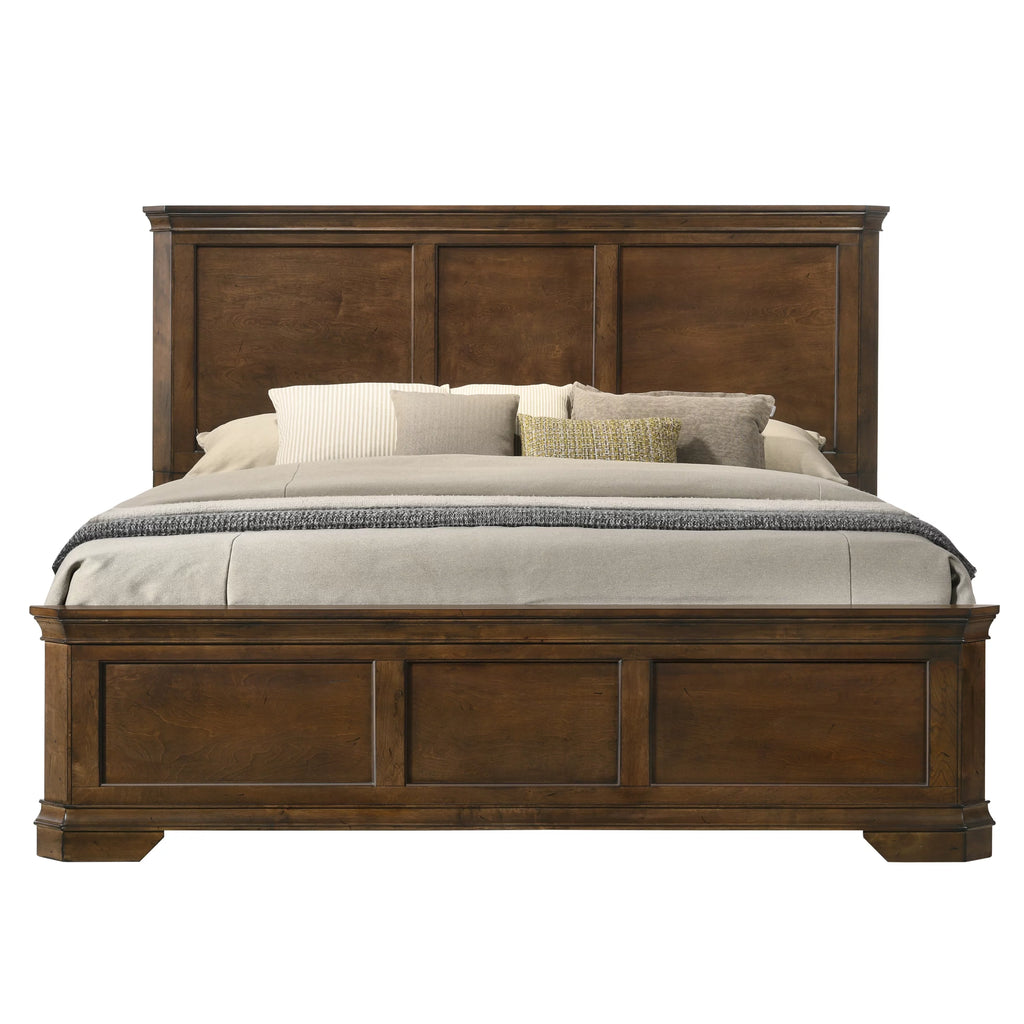 Traditional Wood Panel Bed Queen Antique Walnut Finish X150129