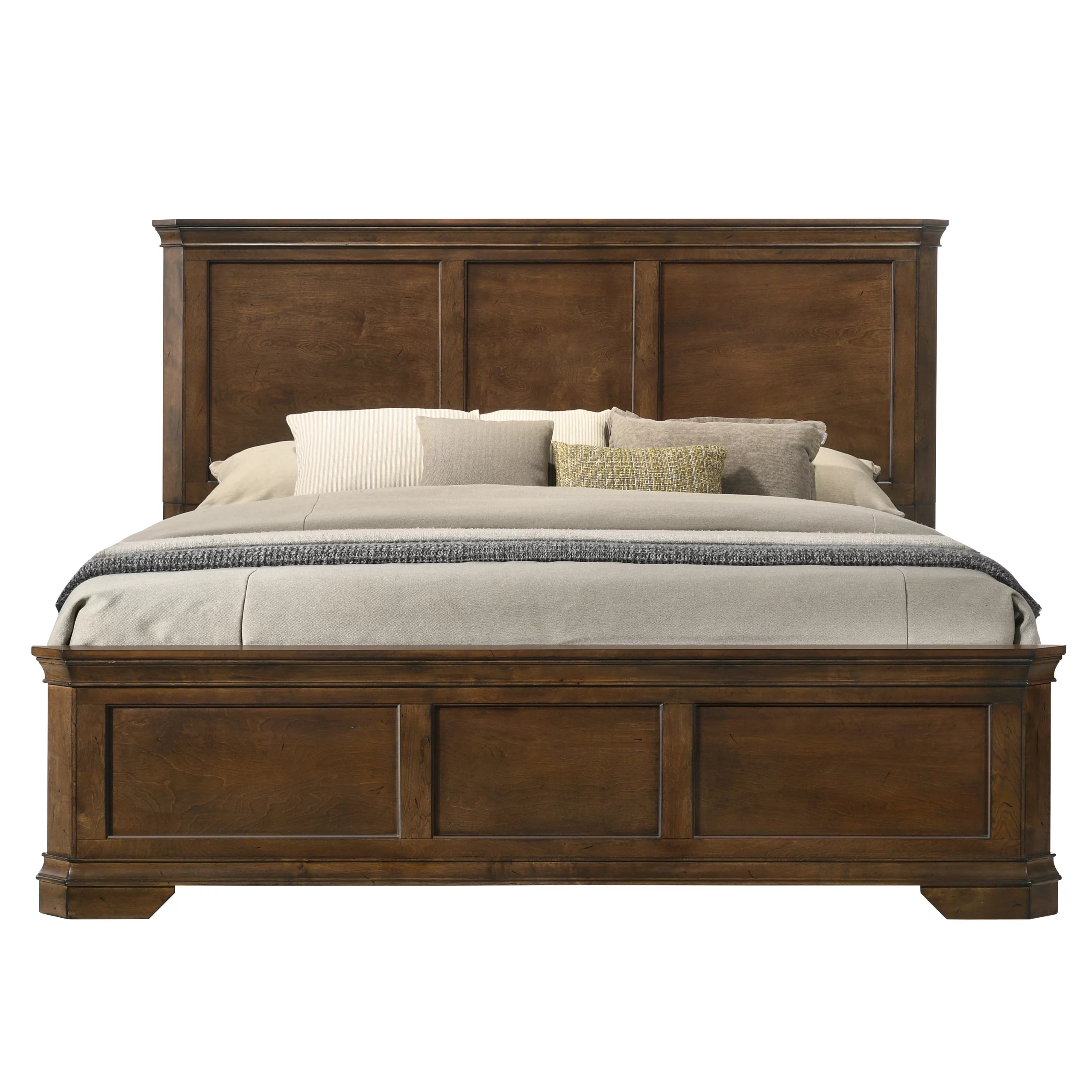 Traditional Wood Panel Bed Queen Antique Walnut Finish X150129