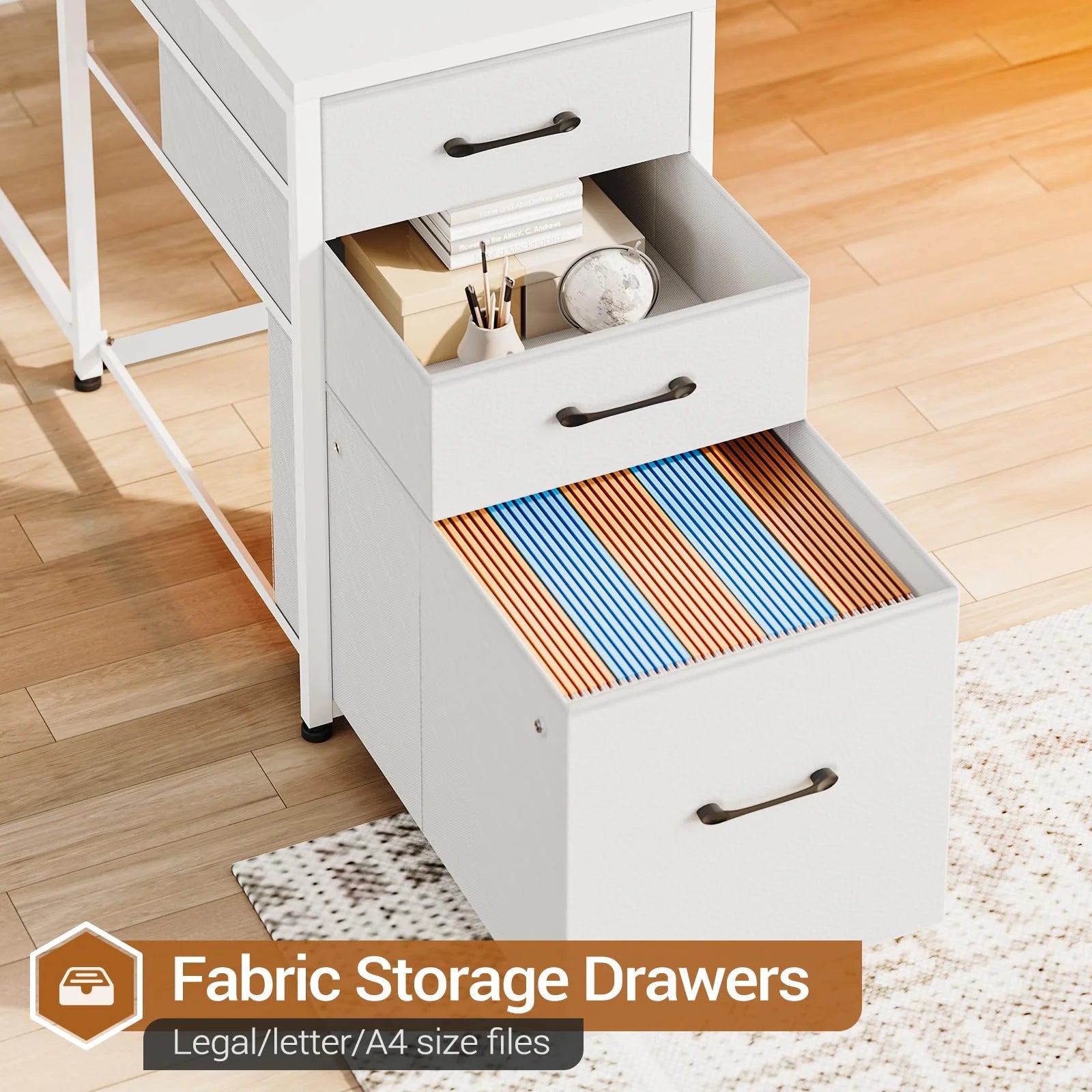 L Shaped Computer Desk with Power Outlet and Storage Shelves C754138