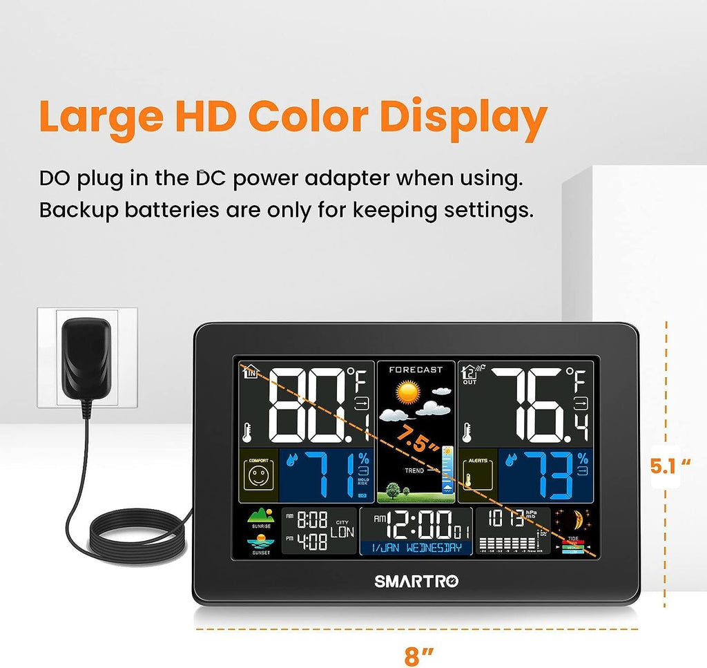 Wireless Indoor Outdoor Thermometer with Large Color Display and Humidity Monitor V409272