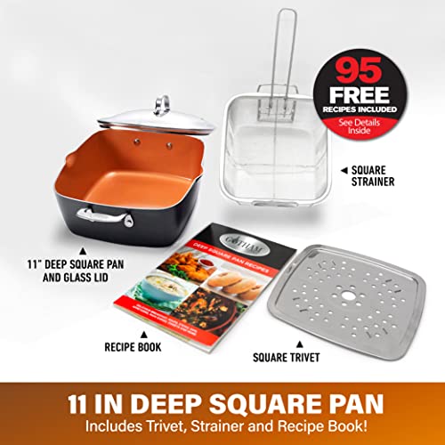 6 Qt Nonstick Copper Deep Square Casserole Pan & Stock Pot 4-Piece Set V637286