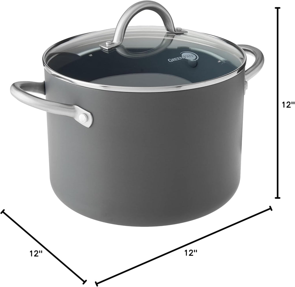 Hard Anodized Ceramic Nonstick 8QT Stock Pot with Lid, PFAS-Free, Oven Safe B645
