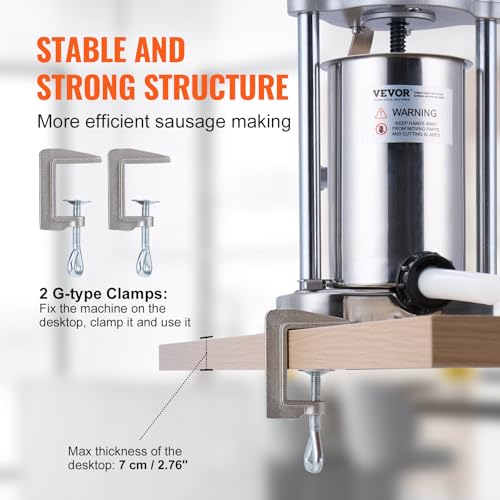 Manual Sausage Stuffer, 7L Vertical Meat Stuffer, Dual-Speed, Stainless Steel, 5 Tubes A13377
