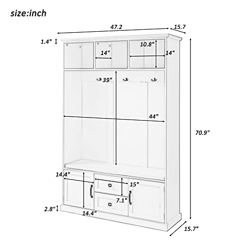 Hall Tree Coat Rack with 3 Hooks and Storage Bench, Beige N2567