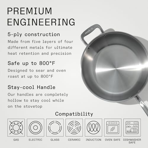 2 Quart Stainless Steel Saucier Pan, 5 Ply, Induction Compatible D24568