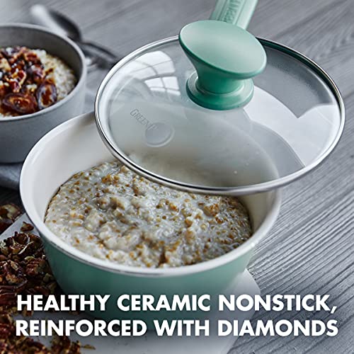 Ceramic Nonstick 2QT Saucepan with Lid, Dishwasher Safe, Turquoise L7668