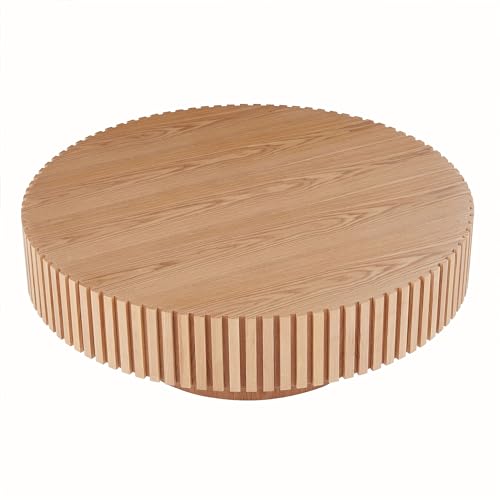 Walnut Wood Round Coffee Table with Vertical Texture A7453