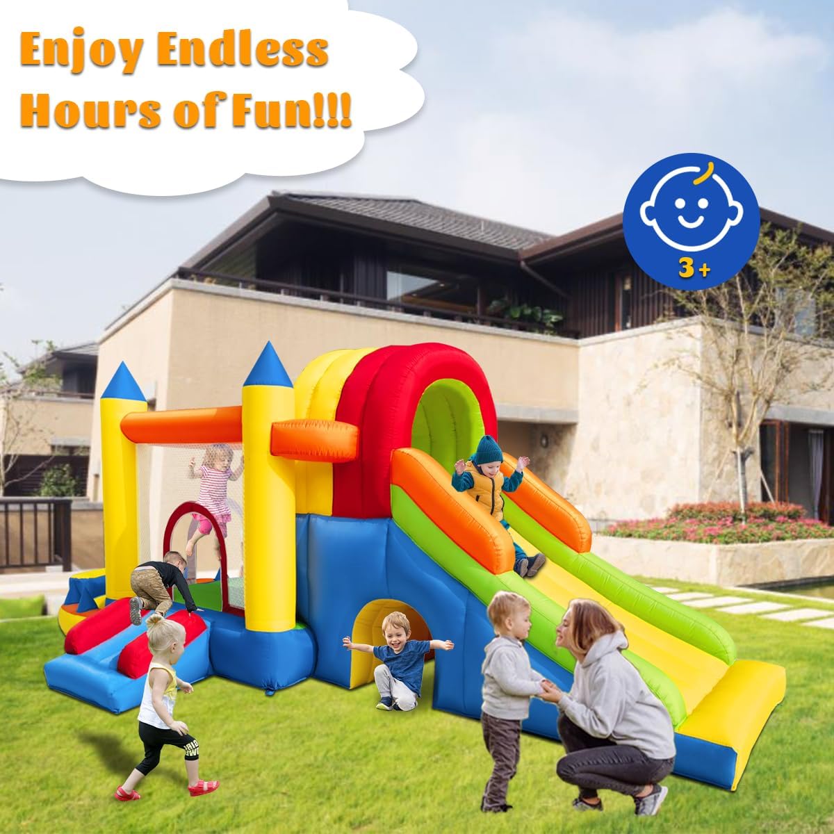 Inflatable Bounce House with Two Slides for Kids, Indoor Outdoor Z74019