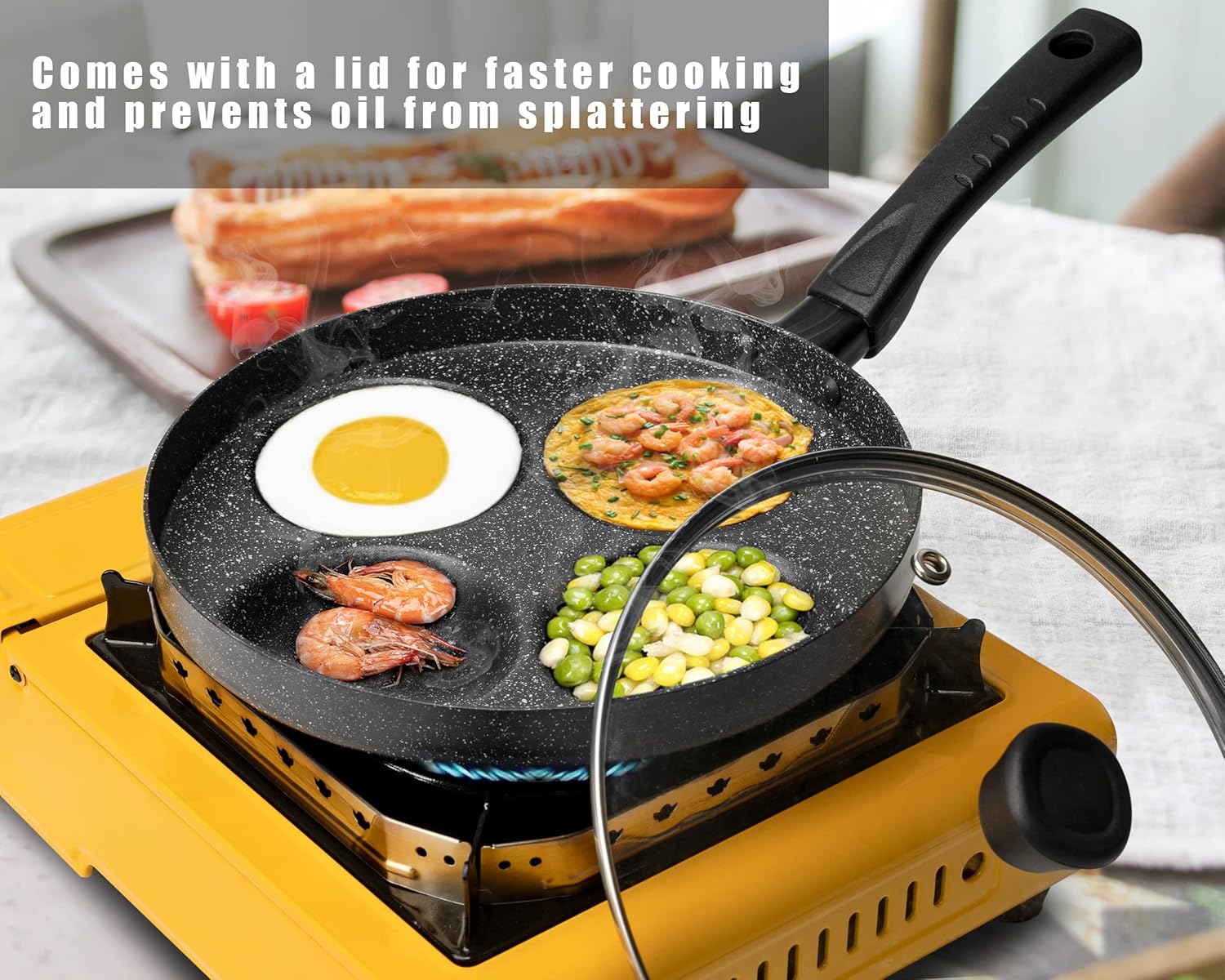 Egg Frying Pan, 4-Cup Nonstick with Lid and Spatula Q540