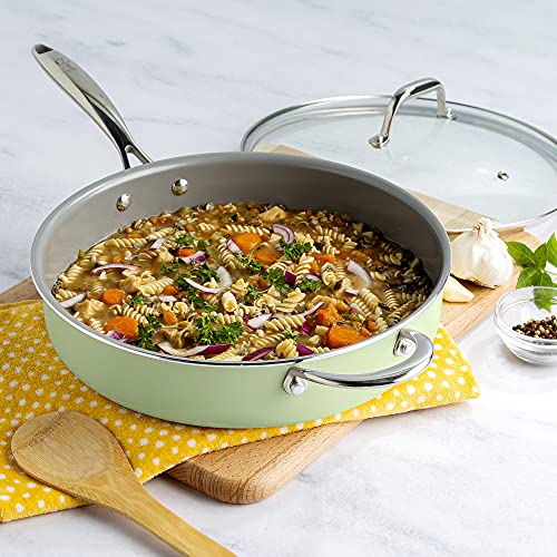 Ceramic Nonstick Deep Saute Pan with Lid, 4-Quart, Green Z851549