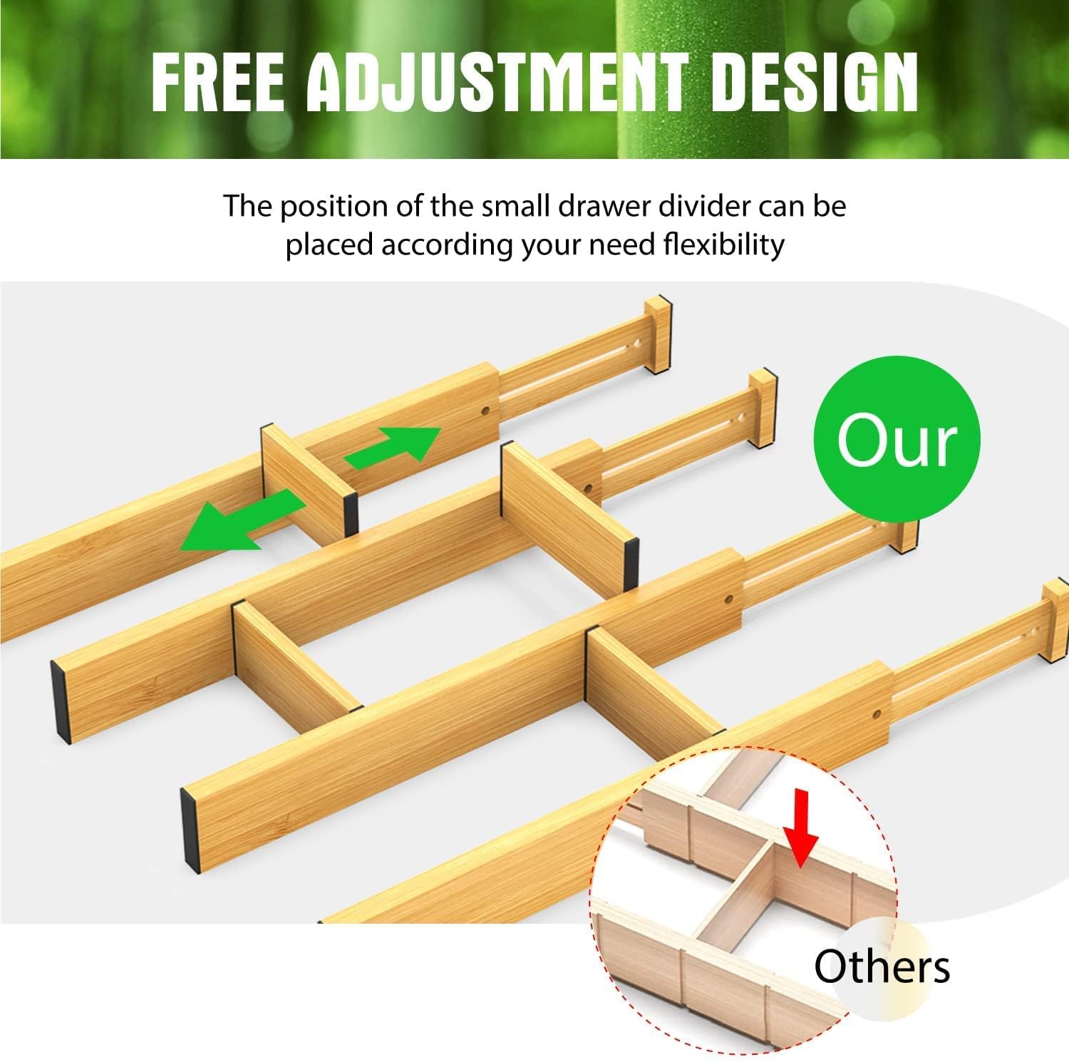 Bamboo Drawer Dividers 16pcs, Expandable 17-22 Inches J8301