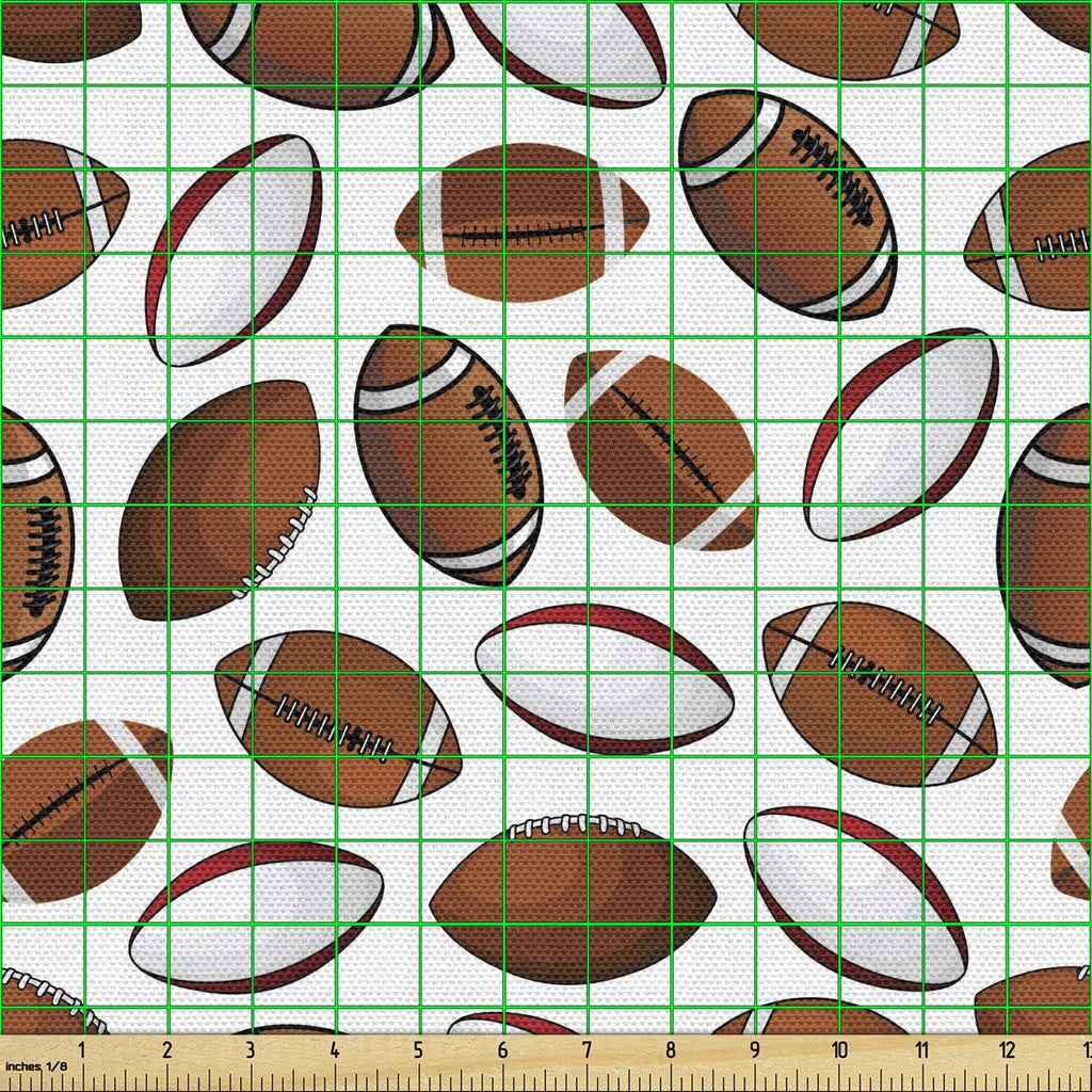 American Football Fabric by The Yard, Cartoon Rugby Balls Design, Decorative Fabric for Upholstery, 1 Yard S8663