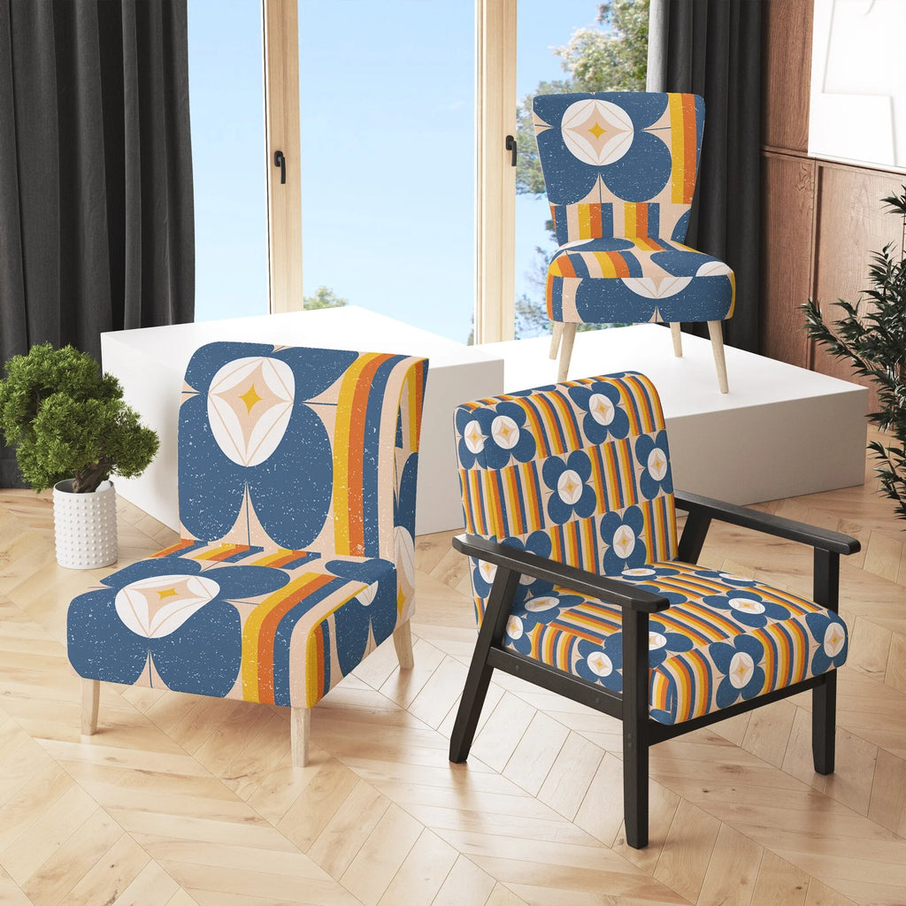 Retro Floral Upholstered Mid-Century Accent Chair S735