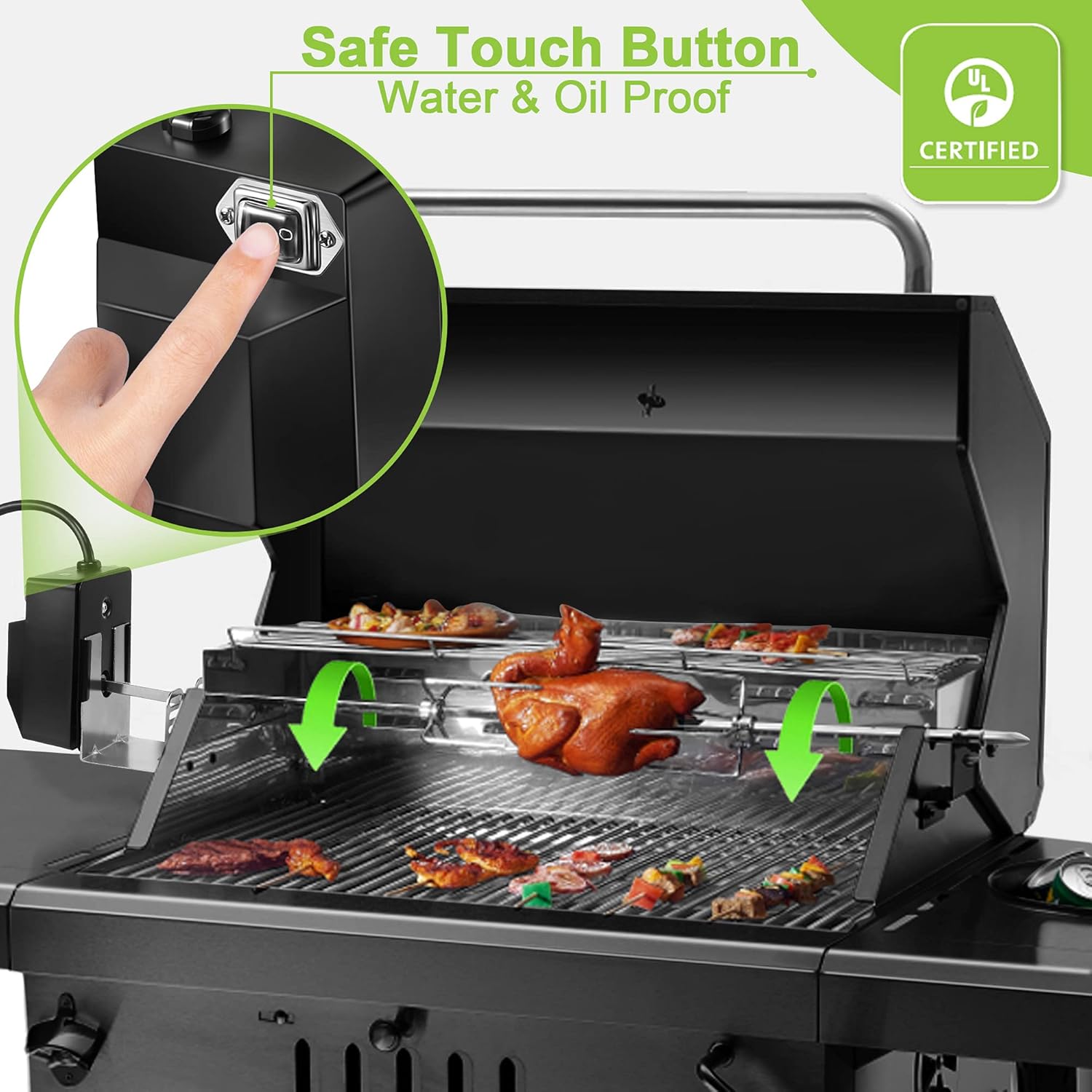 Universal Rotisserie Grill Kit, Automatic Rotating BBQ with Motor and Spit Rod D494