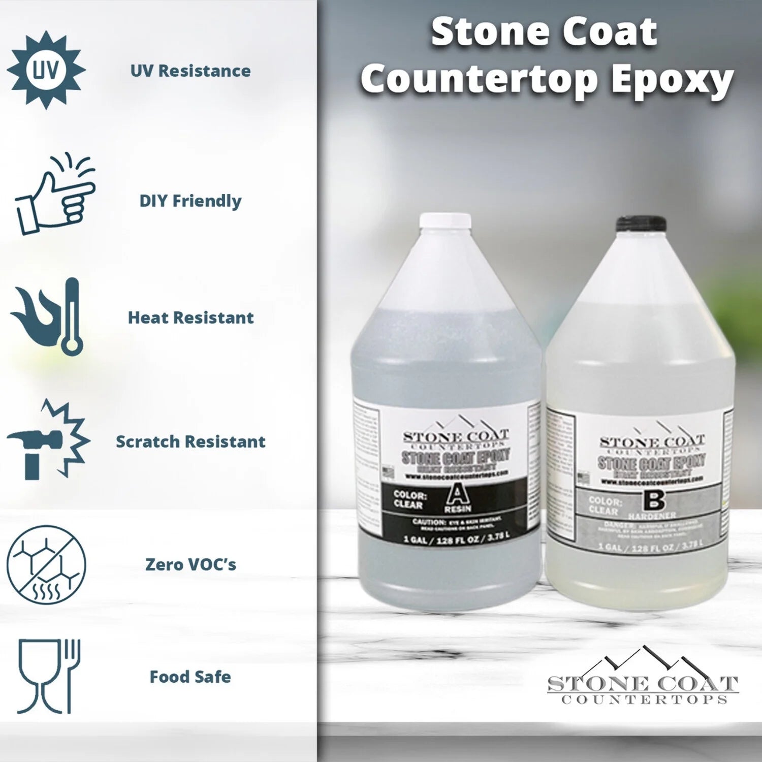 Countertop Epoxy Resin Kit, 1/2 Gallon, Heat Resistant Clear Coating Y361