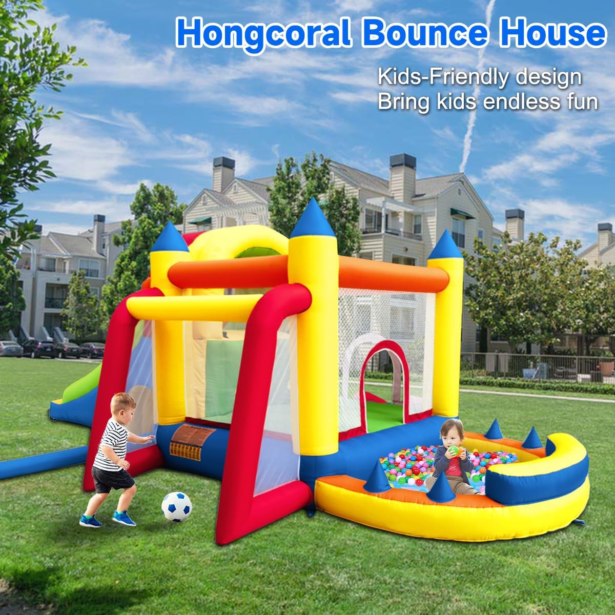 Inflatable Bounce House with Two Slides for Kids, Indoor Outdoor Z74019