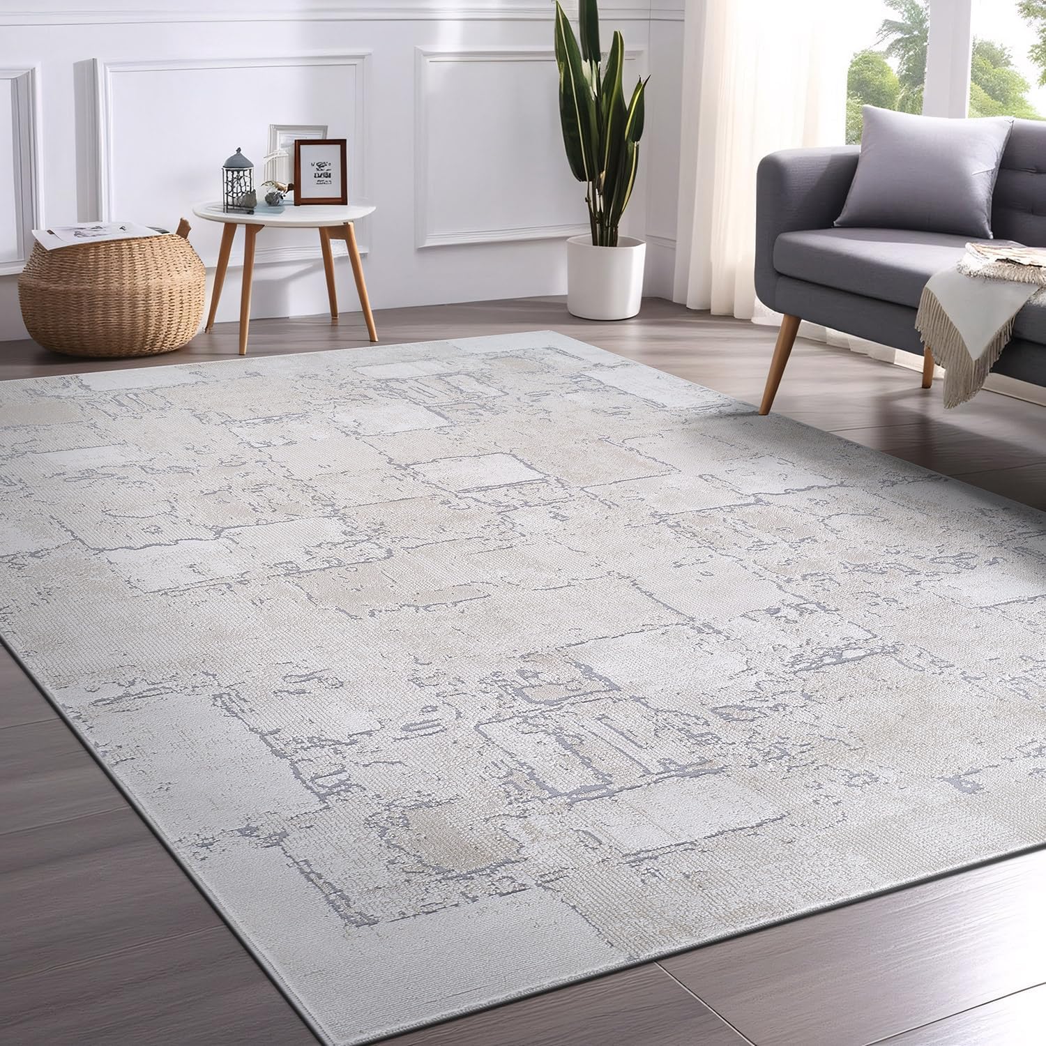 Modern Ultra Soft Vintage Indoor Area Rug 8x10 Beige Y63774