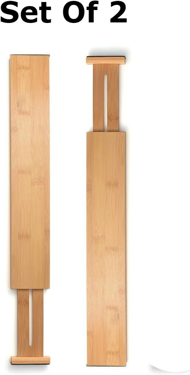 Adjustable Bamboo Drawer Divider Organizers for Large Drawers, Expandable 2-Pack E21431