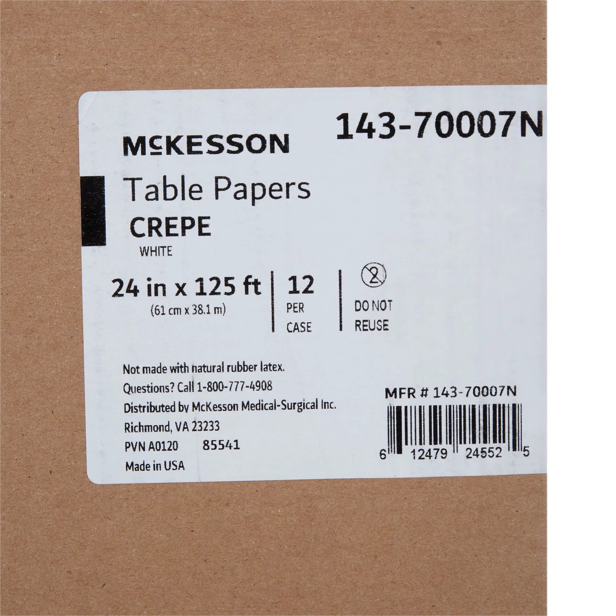 Table Paper White Crepe 24'' W x 125' L 12 Rolls P981346