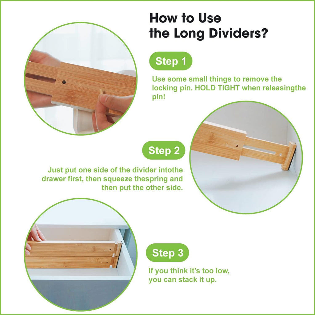 Bamboo Drawer Dividers 16pcs, Expandable 17-22 Inches J8301