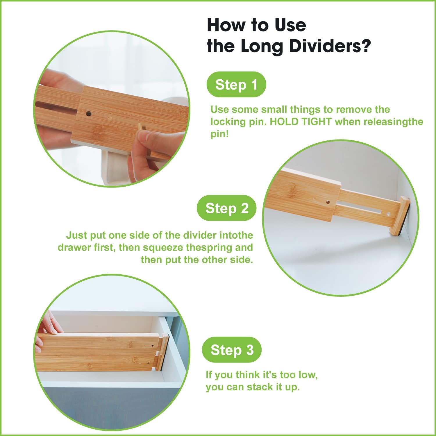 Bamboo Drawer Dividers 16pcs, Expandable 17-22 Inches J8301
