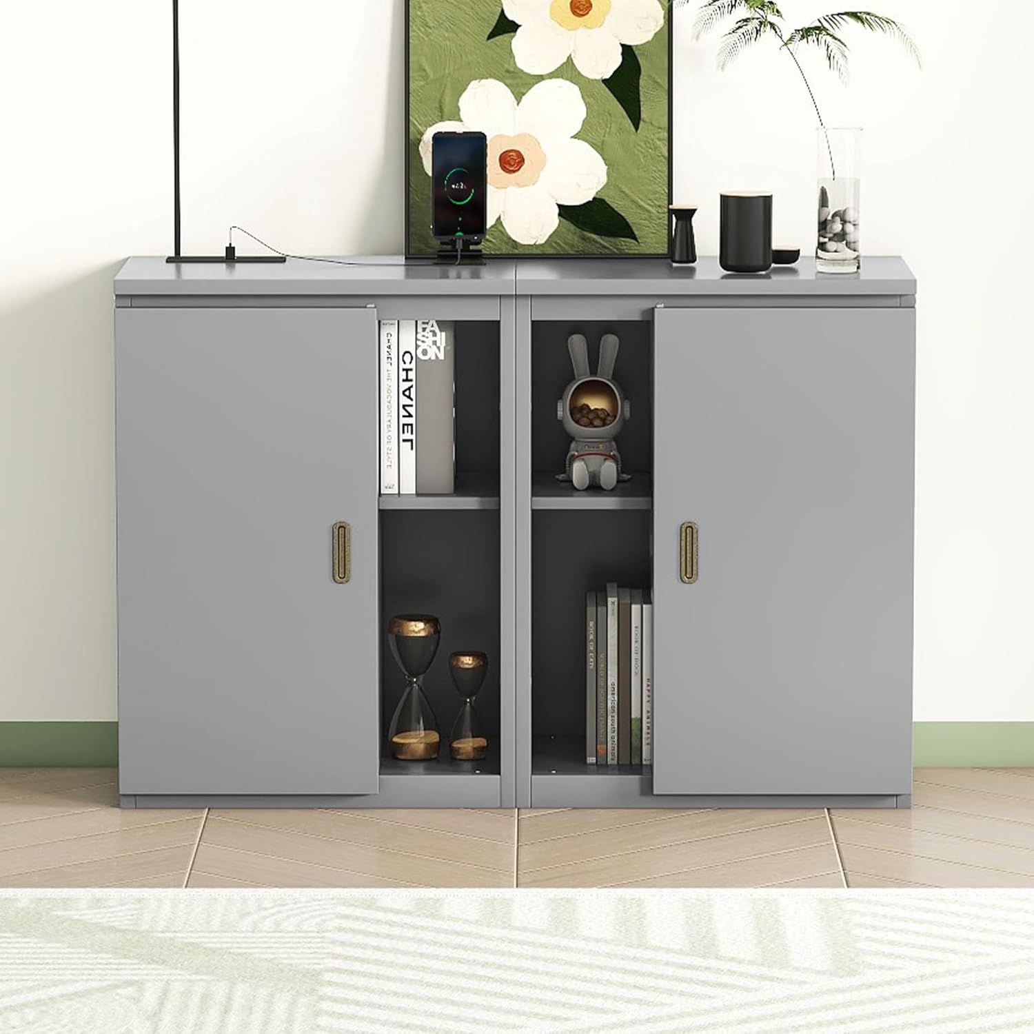 Queen Size Murphy Bed with Shelves, Cabinets and USB Ports S875414