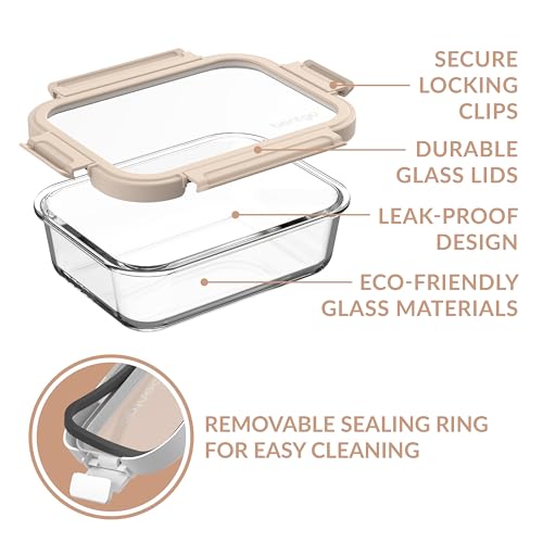Glass Leak-Proof Food Storage Set - 4-Piece Stackable Meal Prep Containers with Airtight Lids V44457