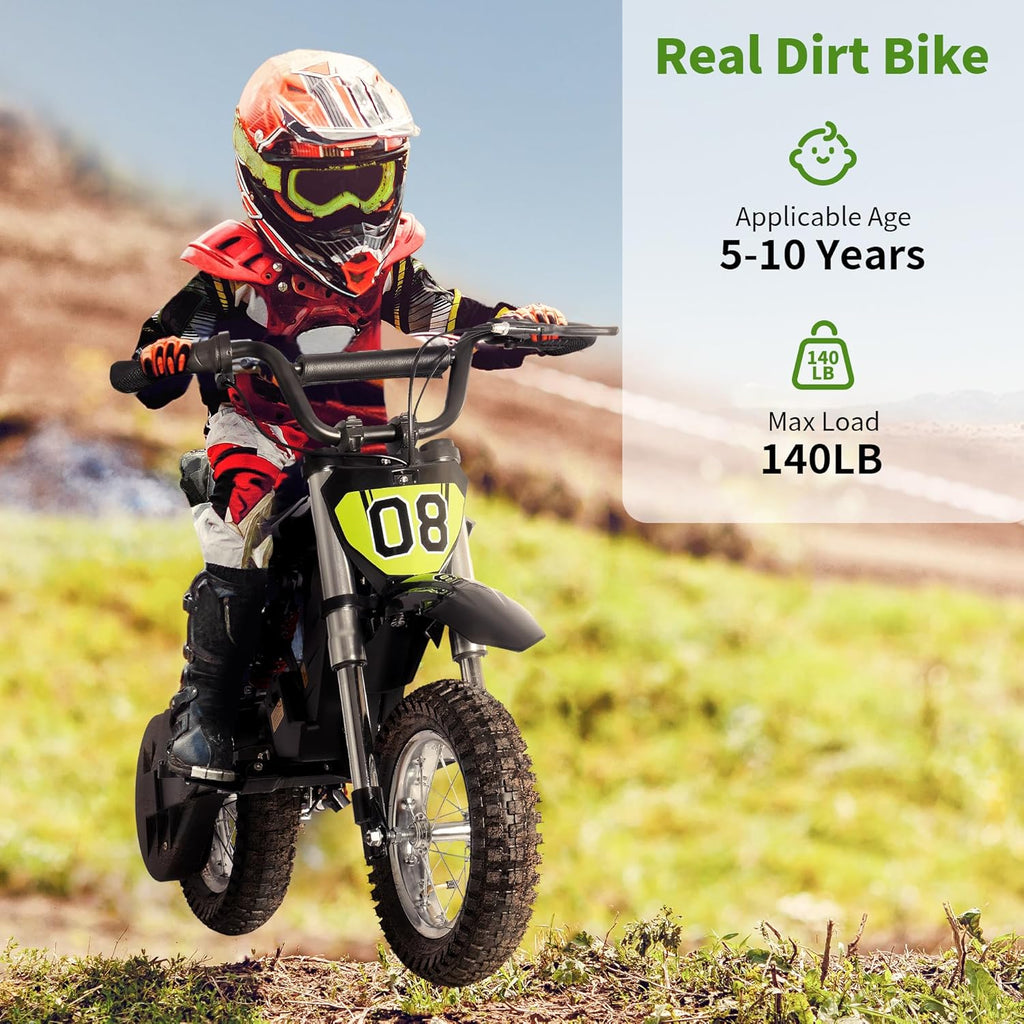Kids Electric Dirt Bike, 3-Speed Ride-On Motorcycle for Ages 5-10 U8539