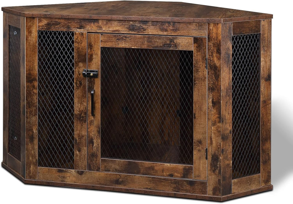 Wood and Mesh Dog Crate with Lockable Doors for Small and Medium Dogs Q387239