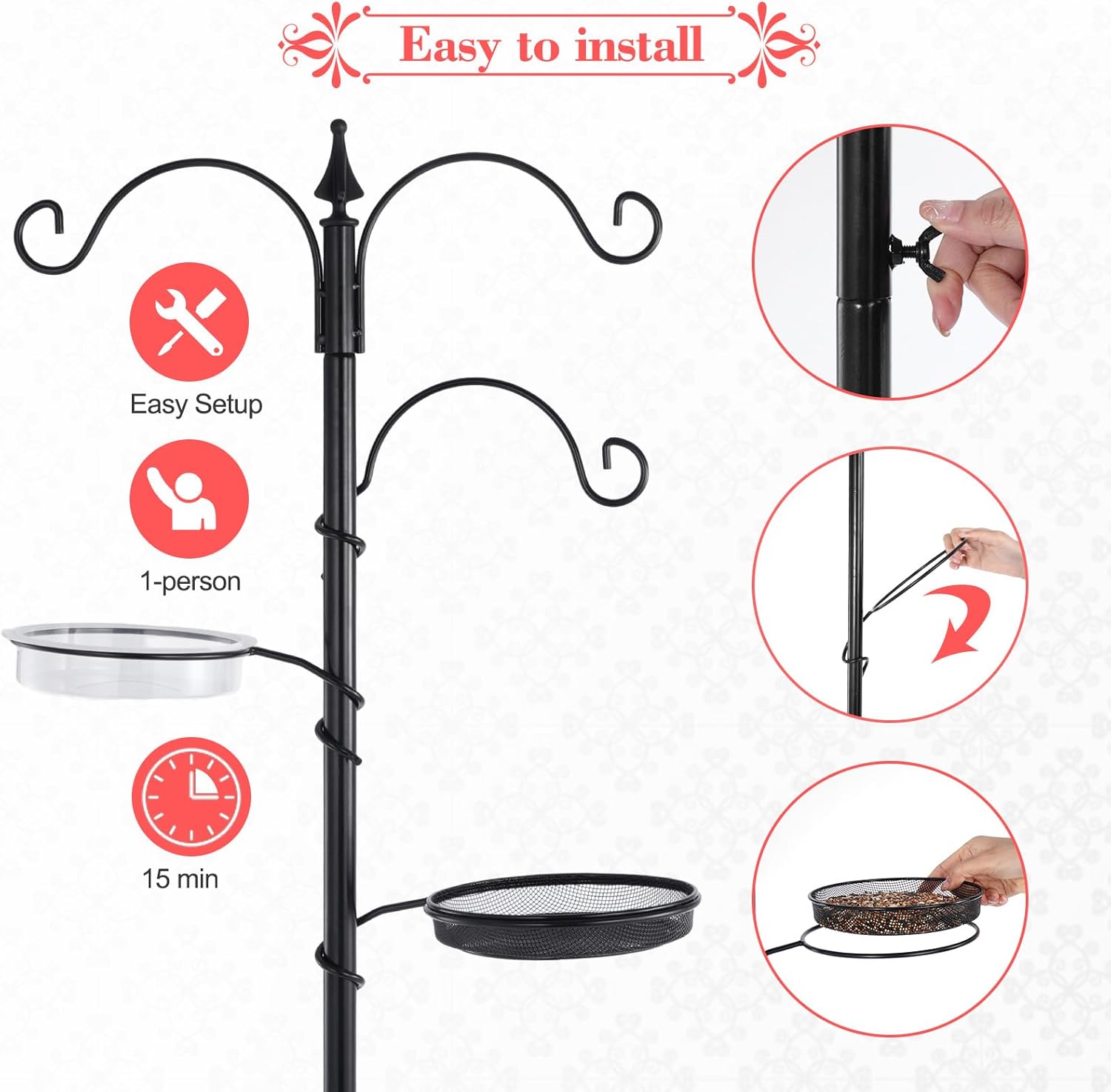 Bird Feeding Station Kit with 5 Prong Base, 77" Pole Q374